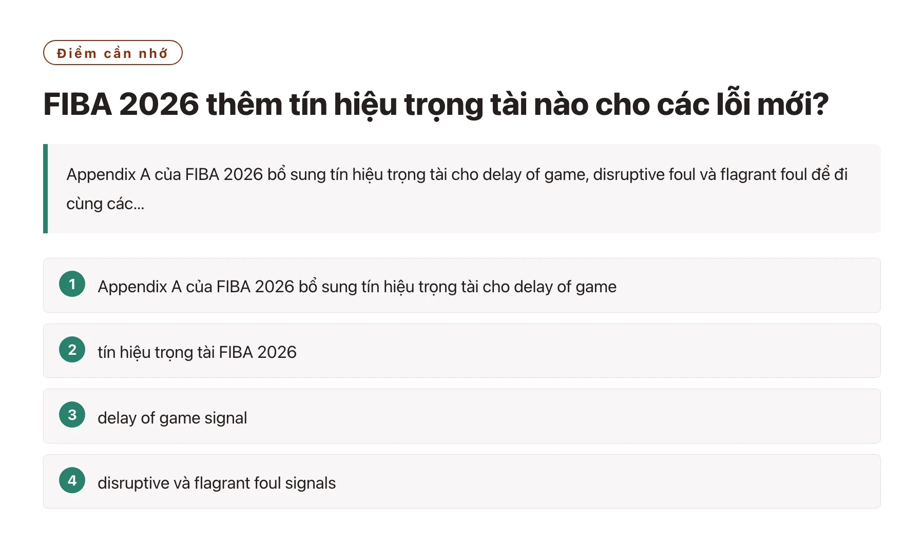 FIBA 2026 thêm tín hiệu trọng tài nào cho các lỗi mới?——全文要点速览
